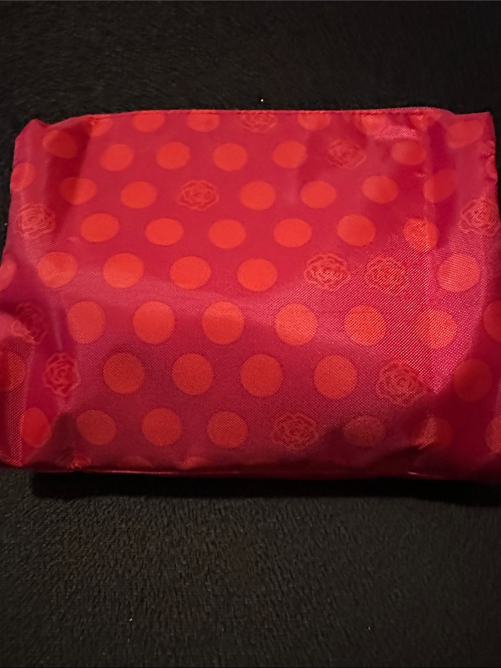 Lancôme Compact Polka Dot Cosmetic Pouch - Pink. L 8” x W 8”.